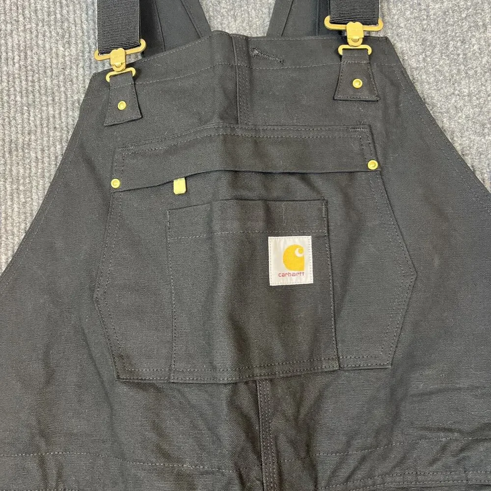 Carhartt Mens Firm Duck Insulated Bib Overalls Size 2X Tall Black Work Wear